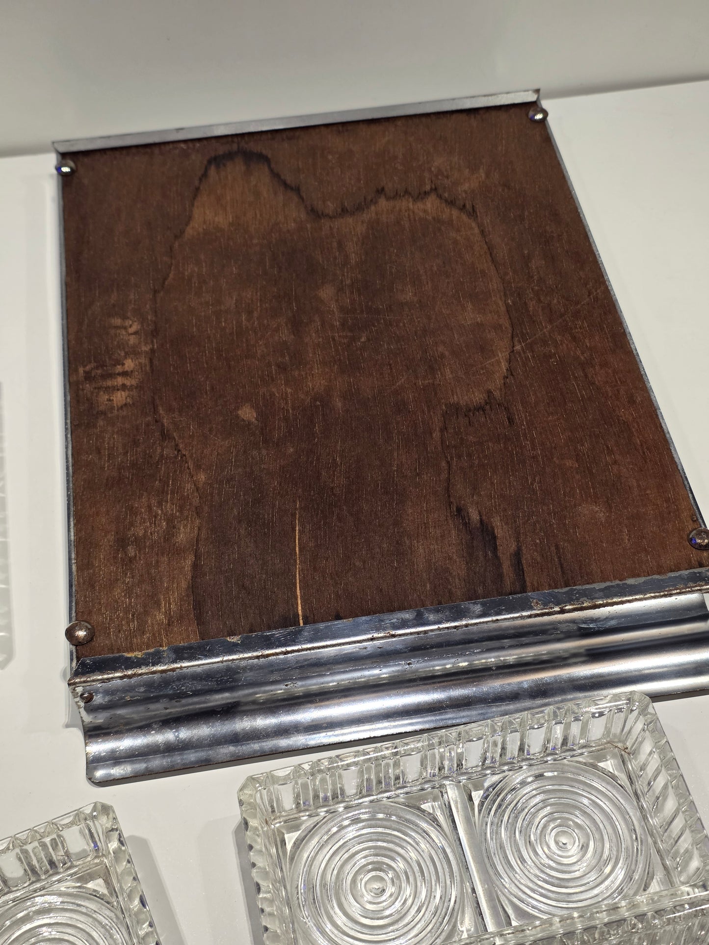 Plateau de service miroir art déco avec 6 ramequins cristal
