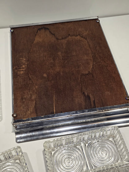 Plateau de service miroir art déco avec 6 ramequins cristal