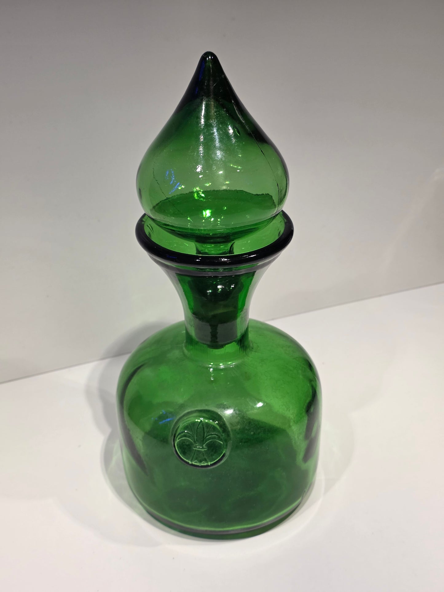 Carafe en verre (style empoli) avec son bouchon en verre soufflé
