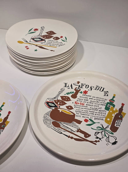 Service à Fondue "modèle" Thonon années 60. Plats et assiettes